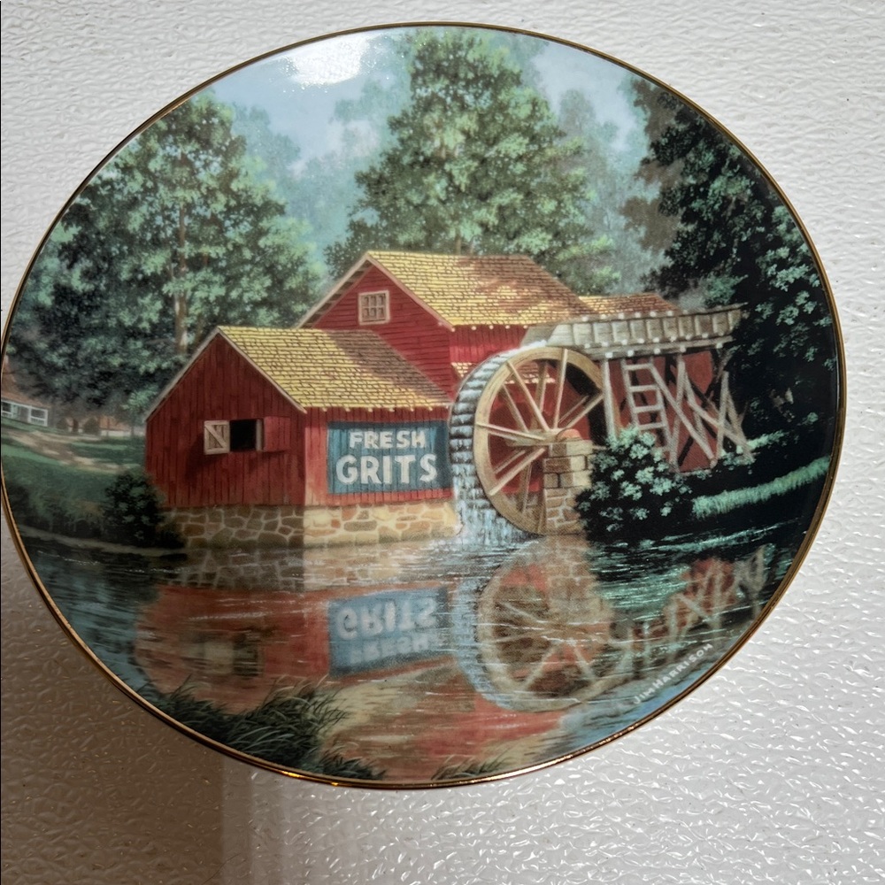 1990 Hamilton Collection Plate Quit Reflections Jim Harrison Water Wheel Barn
